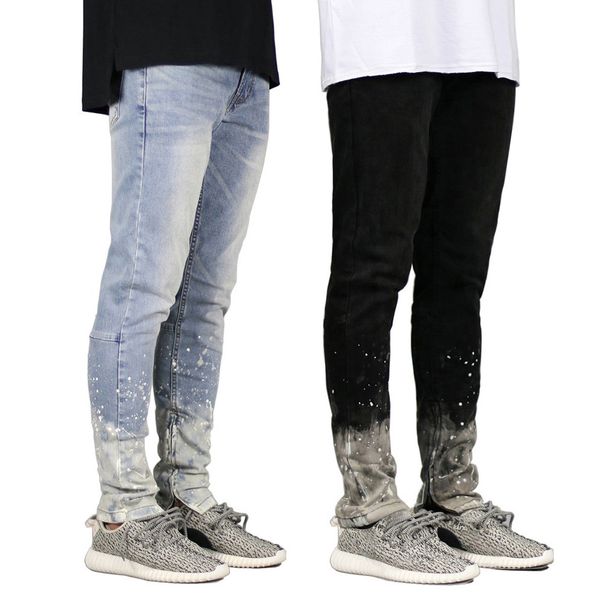 

Splashing ink Designer Men Jeans Spring Autumn Zipper Slim Fit Pencil Pants Jean Trousers