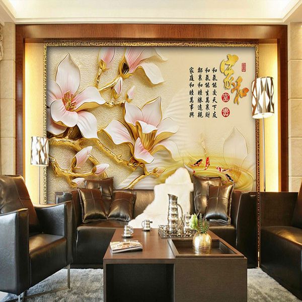 

3d large mural wallpaper living room sofa bedroom tv wall background three-dimensional jade orchid flowers wall covering