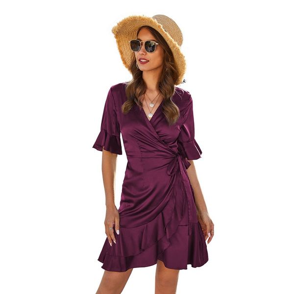 

summer dress ladies ruffled satin mini dress, Black;gray