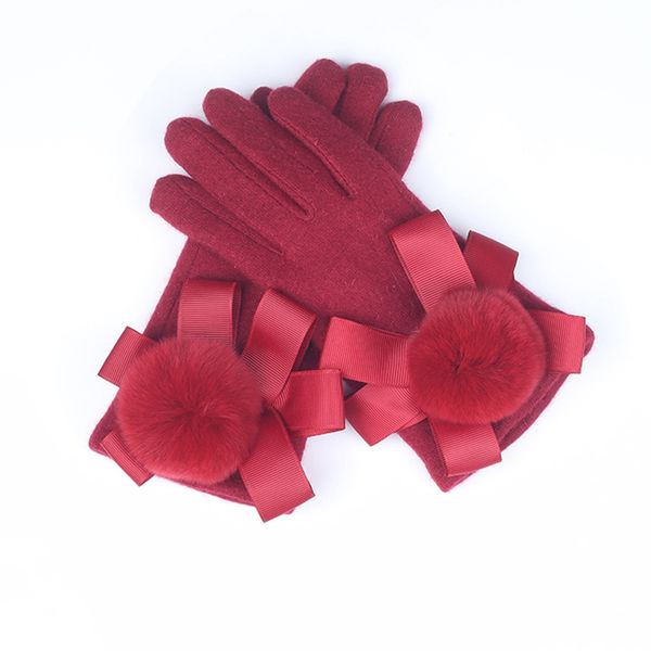 

fashion winter ladies gloves autumn winter fur ball touch screen cute warm mitts full finger female cashmere gloves