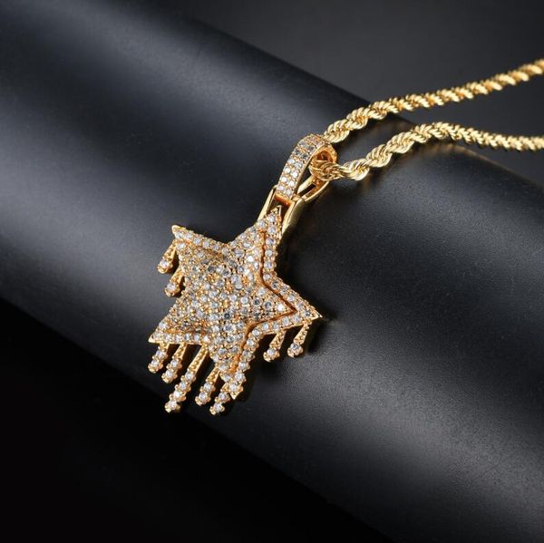 

hip hop pentagram of water drop diamonds pendant necklaces for men women religion christianity luxury necklace jewelry, Silver