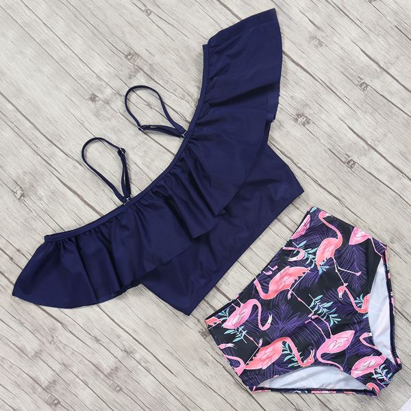 

flamingo bikini 2019 new high waist swimwear women swimsuit bikinis set bandeau bathing suits push up beachwear swimming