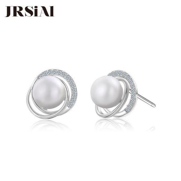 

jrsial 925 sterling silver jewelry pearl earrings korean temperament earrings simple inlaid zircon wholesale, Golden;silver