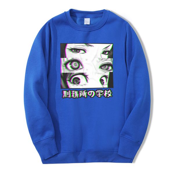 

sale eyes prison school anime sad men sweatshirt hoodies spring pullover fit winter japan loose casual hop hip fashoin tashb, Black