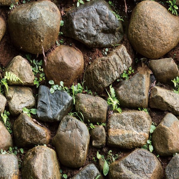 

3d rustic stone with grass wall sticker removable pvc wallpaper