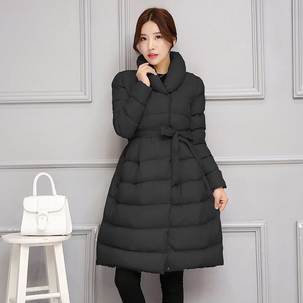 

winter new style women's medium long down cotton jacket korean large student cotton padded jacket thickened a-shaped cotton padded jack, Black