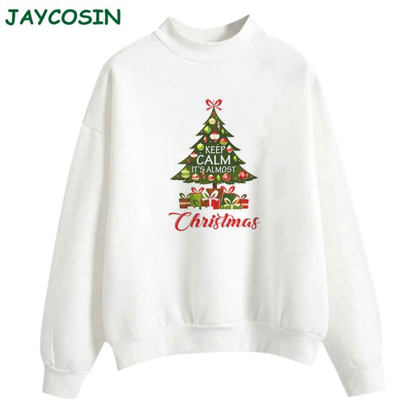 

jaycosin christmas clothes women o-neck print blouse shirts fashion long sleeve solid color sweatshirt pullover feminino 1010, White