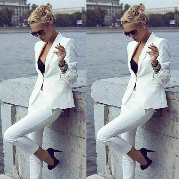 Suits Pant de branco Mulheres Slim Fit Custom Made Mãe Vestido Ladies Formal Wear Escritório Evening Trabalho smoking (Jacket + calça)