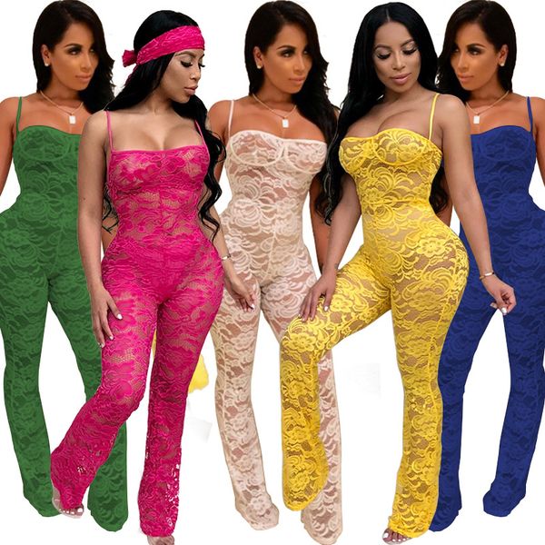 

fashion lace jumpsuit strap full length rompers women jumpsuit skinny lace bodysuit romper without headband d98, Black;white