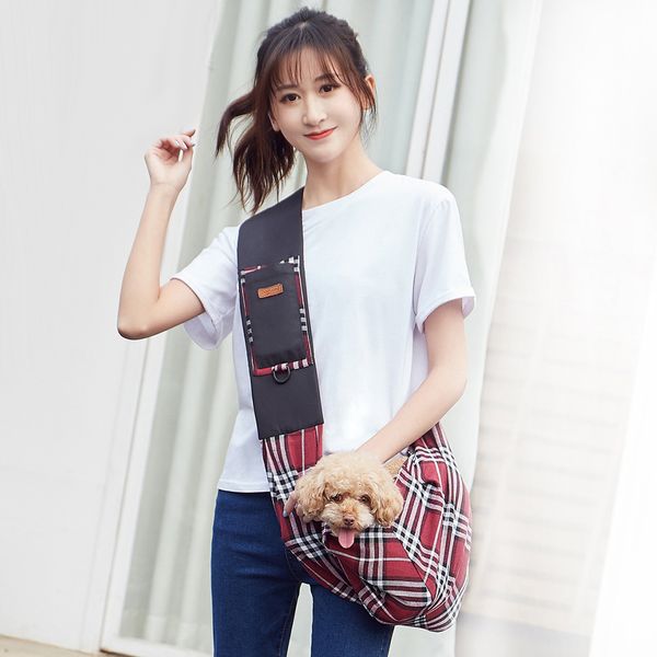

pet sling carrier for small dogs or cats, hands-puppy tote bag with adjustable strap & pocket