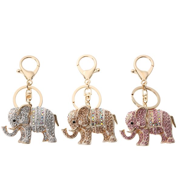 

charm pendant lucky mascot elephant keychain bling keyring bag purse buckle car keys holder jewelry gift for women 3 colors, Silver