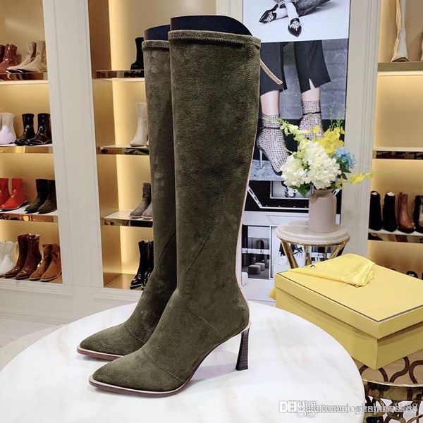 

new shelves fashion luxury boots for ladies with thin heel 8.5 cm patent leather over the knee boots combat boots with original box, Black