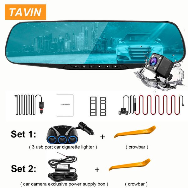 

tavin 4.3'' fhd 1080p dual lens car dvr mirror dash cam auto recorder rearview mirror night vision rear view camera loop record