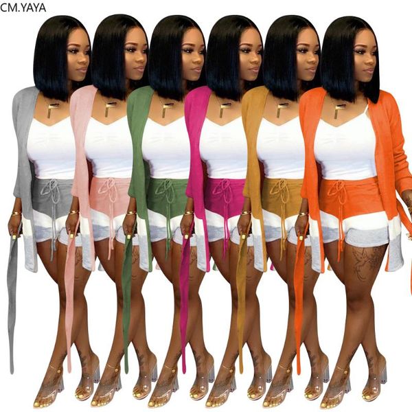 

winter elegant knitted wool women's set open stitch sashes coat ankle length shorts suit two piece set overalls tracksuit gl6316, White