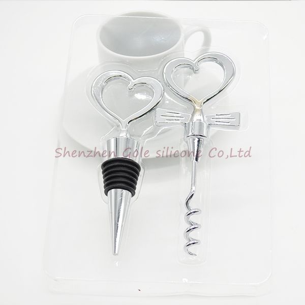 

600pcs=300set) love heart corkscrew wine bottle opener + wine ser wedding gift favors bottle opener set