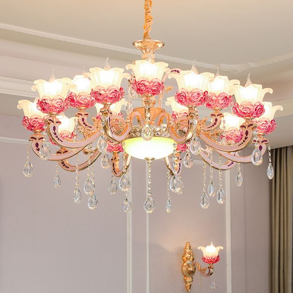 Zinc Alloy European Chandelier Living Room Lamp Hotel Lamps Project Lanterns Romantic Bedroom Crystal Light Simple Candle Light Chandelier Chain Swag