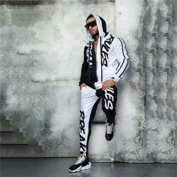 

Break Rules Letters Printed Designer Mens Tracksuits Long Sleeve Gym Hooded Mens 2PCS Sets Casual Mens Clothing