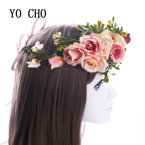 

yo cho artificial rose wreath flowers artificial garland flowers headband ornaments women wedding bridal decor