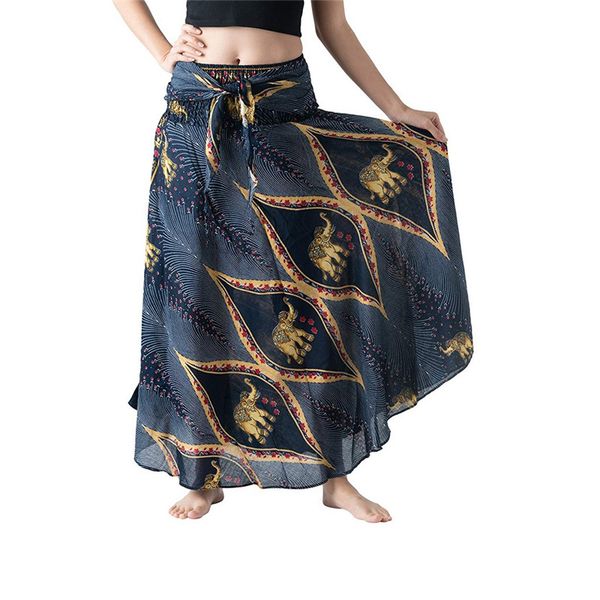 

long beach ethnic style swing skirt women hippie bohemian gypsy boho flowers elastic waist floral halter skirt selling m17, Black