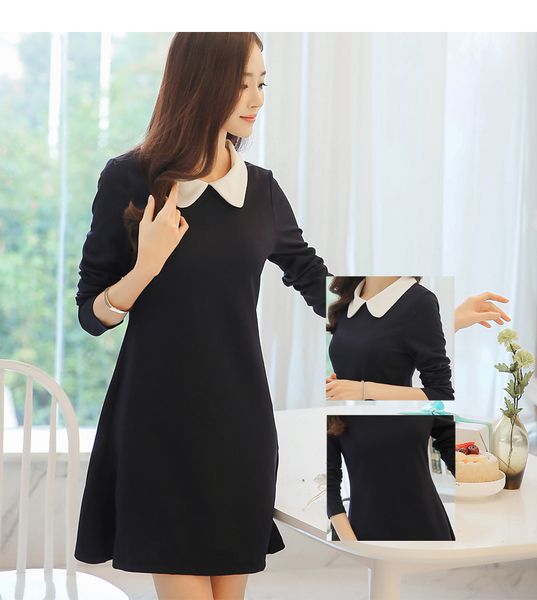 

dark blue pure color han edition dress female leisure trend, Black;gray