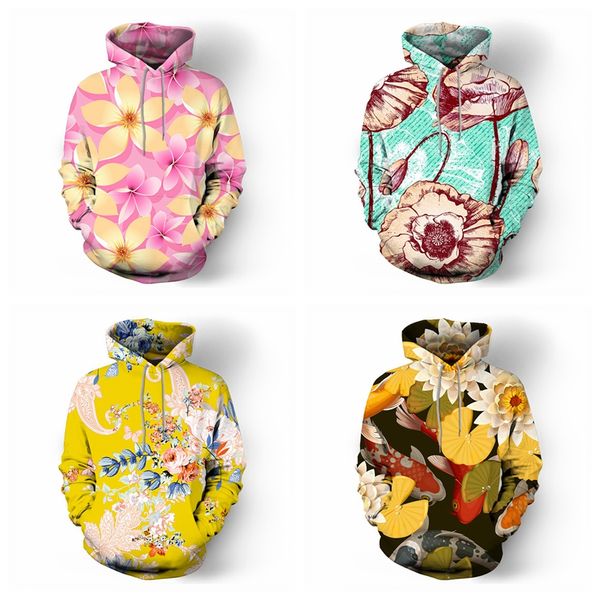 

men 3d digital print zipper cardigan male long sleeve sweater hooded flower colorful hoodies & sweatshirts jacket coat thick clothing, Black