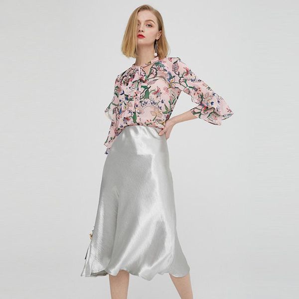 

skirts women 2021 fashion elastic high waist office lady bodycon womens satin zipper solid loose casual a-line skirts#g30, Black