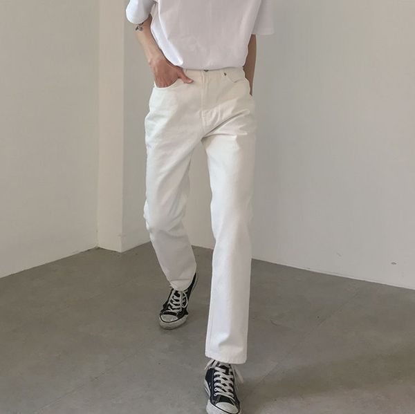 

2020 spring and autumn new korean youth popular basic solid color slim straight pants fashion wild casual pants white m-xl, Black