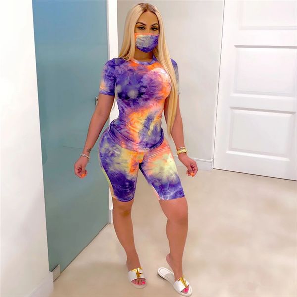 

plus size 2x summer outfits tie shorts+masks dye two piece set casual sleeve sportswear tshirt short trendy women designer print plain uthu, Black