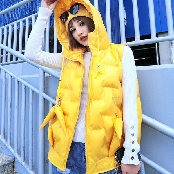 

thick warm winter vest solid plus size hooded warm waistcoat women's winter sleeveless jacket plus size streetwear top, Black;white