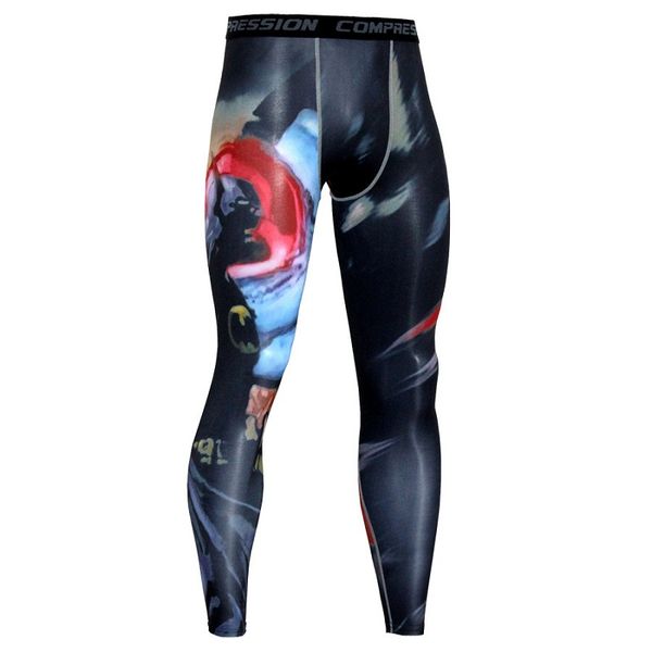 

men's fitness sports tights quick-drying 3d printing compression fitness running riding pants moisture wicking men's trousers, Black;blue
