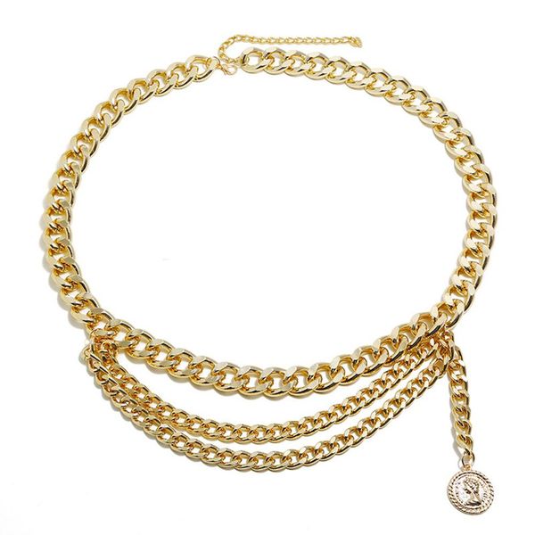 

women's exaggerated pendant multilayer alloy body waist chain, Silver