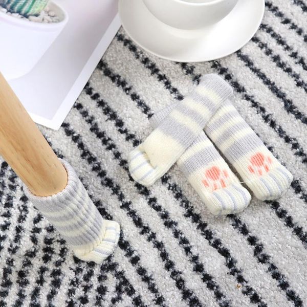 

chair covers 4pcs cat desk feet sock cloth thicken anti-slip table leg knitted cover home legs furniture sleeve tab