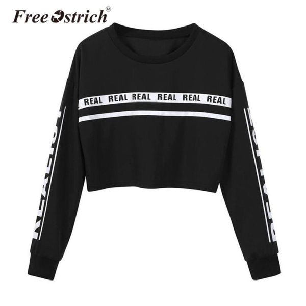 

women's hoodies & sweatshirts ostrich fashion sweatshirt pullover letter real o neck long sleeve cropped feminino moletom, Black