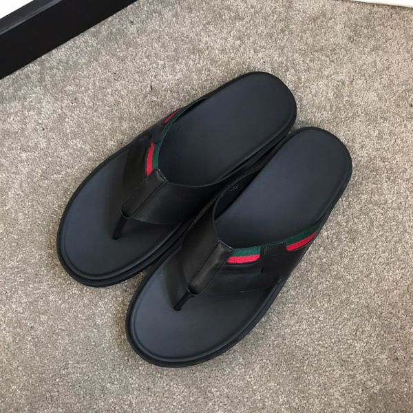 

designer rubber slide sandal floral brocade men slipper gear bottoms flip flops striped beach causal slipper with box, Black