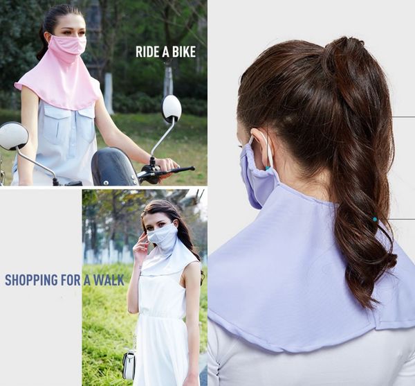 

adjustable anti dust ice silk women face masks full cover ear loop mouth mask for riding cycling activities outdoor windproof fy6245, Black