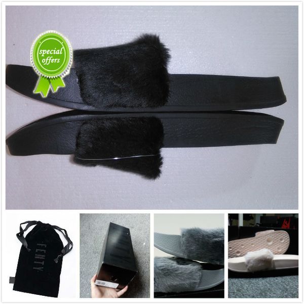 

rihanna fur leadcat fenty slides slippers women men house winter slipper home shoes woman warm slippers zapatillas de casa womens sandals2, Black