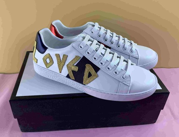 

stripe flat white bees ace embroidered mens & women genuine leather tiger snake loved sneaker red bottom casual shoes, Black