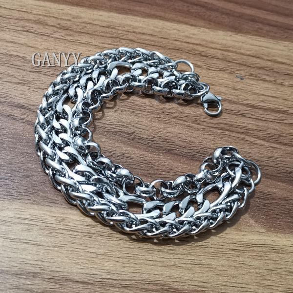 

selling silver stainless steel handmade rolo chain/ nk chain/ braind chain link chain bracelet bangle mens hip-hop jewelry 8.88'', Black