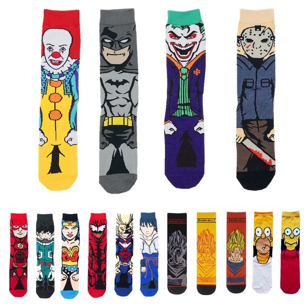 

men's justice league batma cartoon socks personality dragon z ball socks street trend sports skateboard cotton happy funny, Black