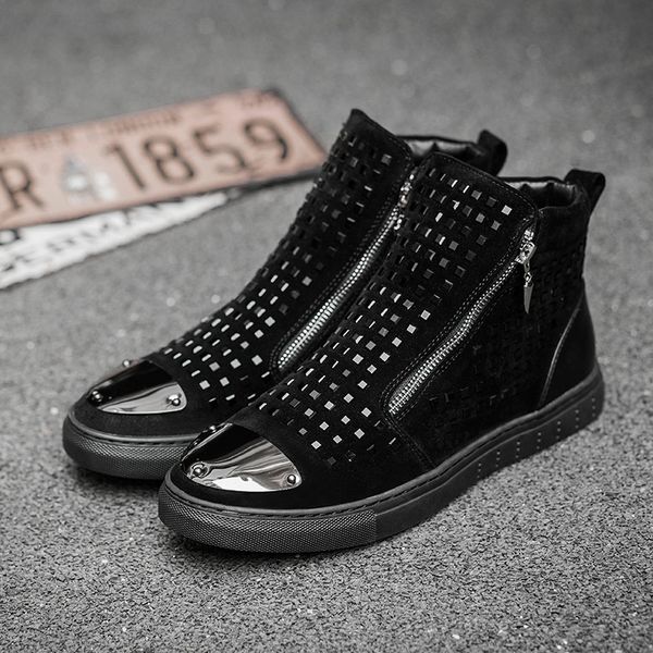 

2019 leather sneakers men casual shoes training boy shoe boy platform walking rivet man sports breathable loafers flats 1699, Black