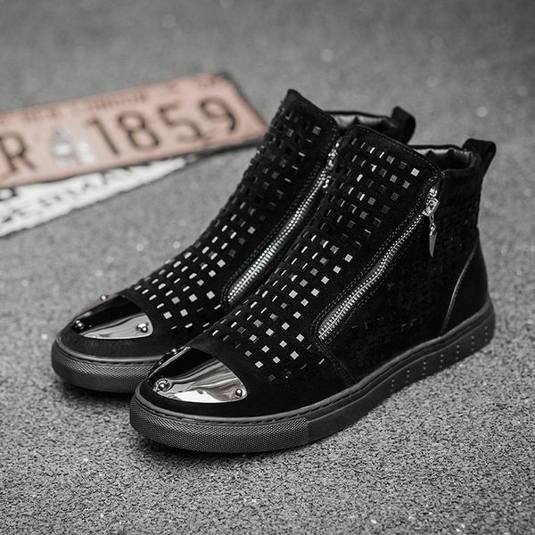 

2019 leather sneakers men casual shoes training boy shoe boy platform walking rivet man sports breathable loafers flats 1699, Black