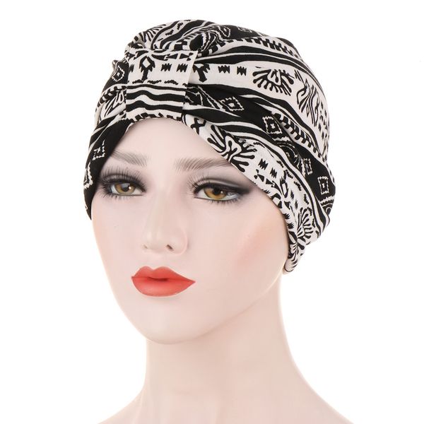 

new muslim women print flower knotted cotton turban hat chemo beanie cap headwear head wrap hairband cancer hair accessories, Blue;gray
