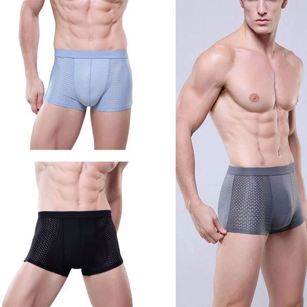 

new 4pcs/set men's summer ice silk underwear hollow out mesh breathable boxer mid-rise solid color stretchy panties l-3xl, Black;white