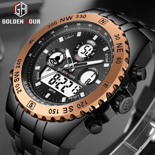 

2019 new reloj goldenhour men watch sports and leisure digital watch men waterproof wrist luminous clock relogio masculino, Slivery;brown