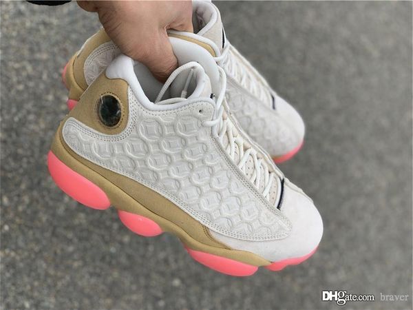 

2020 high authentic air 13 cny chinese new year retro basketball shoes men pale ivory pink club gold real carbon fiber cw4409-100 sneakers