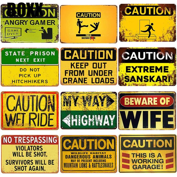 

caution plaque metal vintage tin sign pin up shabby chic decor metal signs vintage bar decoration metal poster pub room decor plate