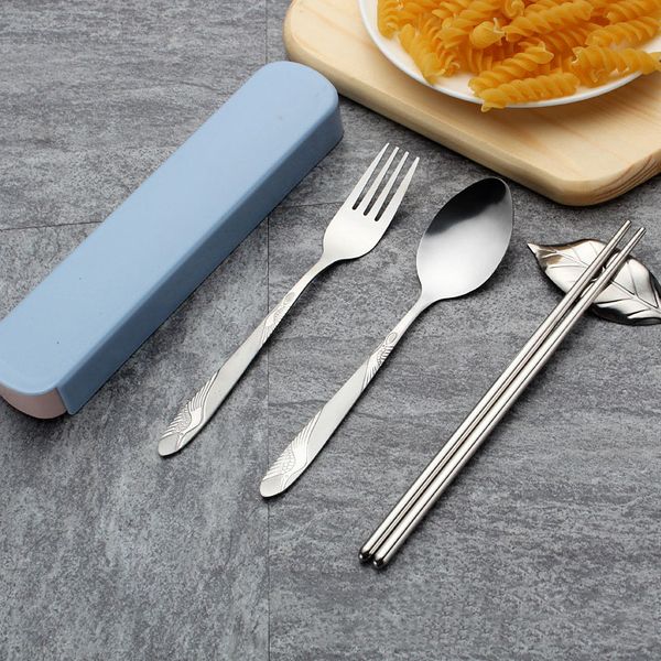 

durable safety stainless steel kids school bento tableware set spoon fork chopsticks outdoor camping picnic dinnerware parts