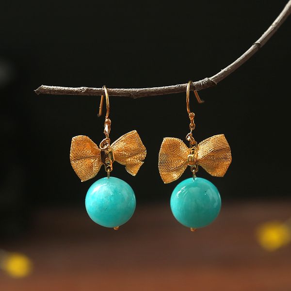 

925 sterling silver needle new handmade natural tianhe stone bow earrings