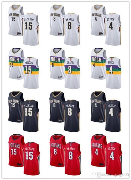 

mens womens youth new orleans pelicans 15 frank jackson 8 jahlil okafor 4 jj redick white navy red custom basketball jerseys, Black;red