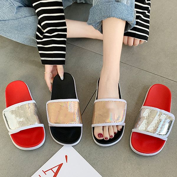 

оптовые женщины плюс тапочки размер бренд летней обуви потертостей пара обуви крючком и петлей крепления пляжная облицованы сандалии на плос, Black